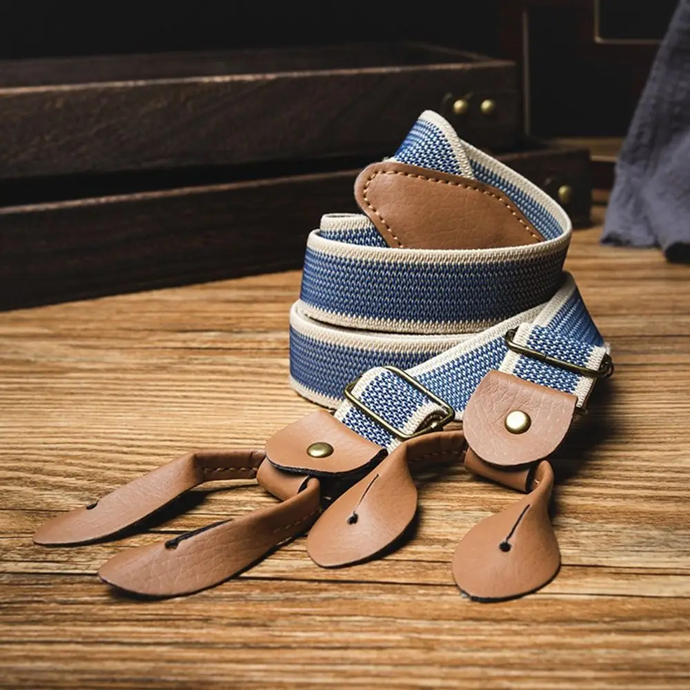Retro Design British Style Suspenders Elastic Strap 4 Clips Metal Clip Suspenders Brown Color Unisex Style Y-Type Suspenders thumbnail 4