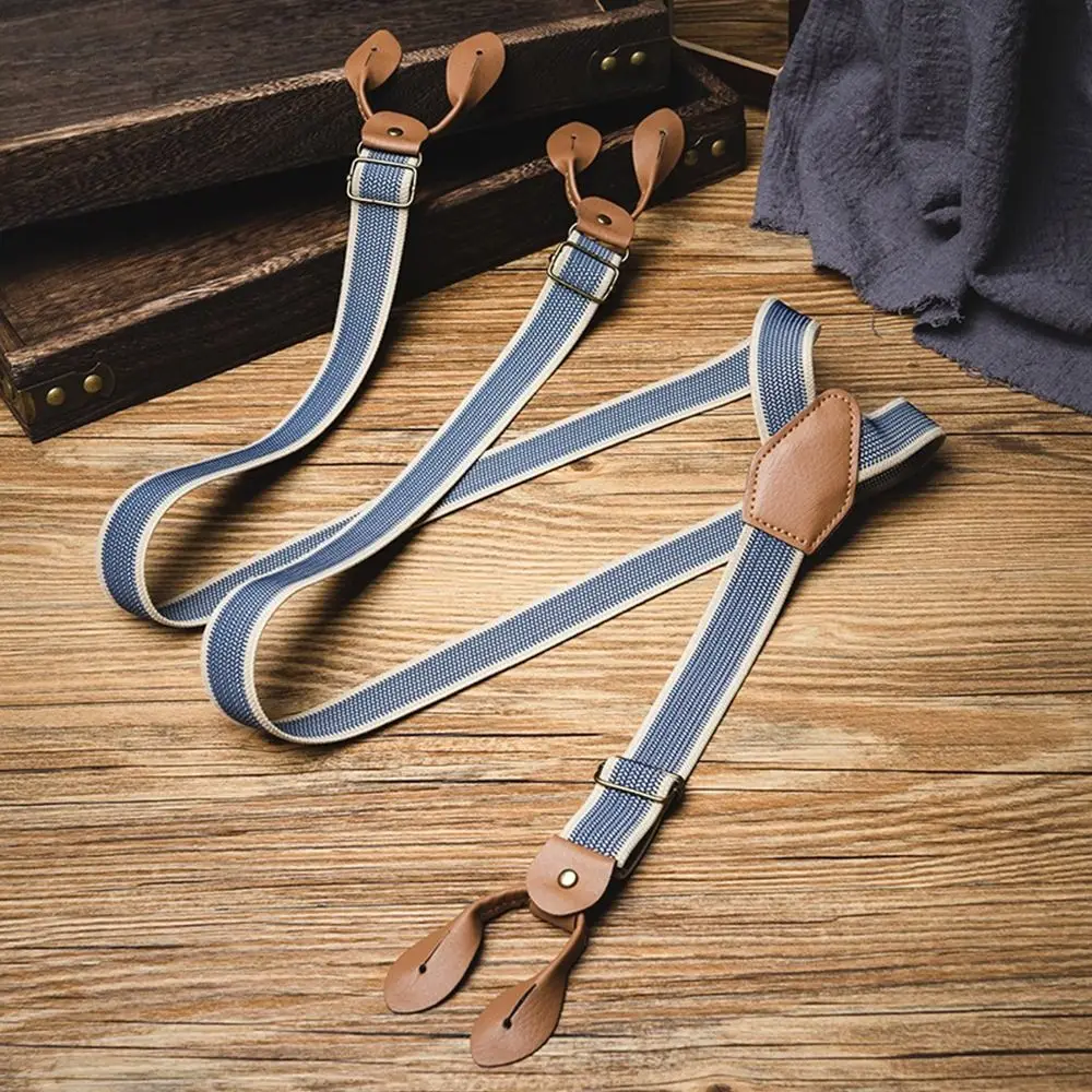 Retro Design British Style Suspenders Elastic Strap 4 Clips Metal Clip Suspenders Brown Color Unisex Style Y-Type Suspenders thumbnail 5