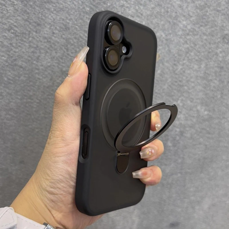 Matte Ring Holder Glass Lens Phone Case For iPhone 16 15 14 13 12 11 17 Pro Max 17 Air 16e For Magsafe Wireless Magnetic Cover thumbnail 4