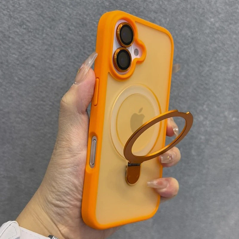 Matte Ring Holder Glass Lens Phone Case For iPhone 16 15 14 13 12 11 17 Pro Max 17 Air 16e For Magsafe Wireless Magnetic Cover thumbnail 2