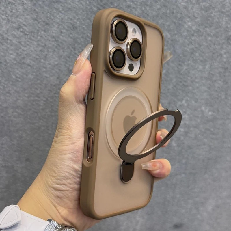 Matte Ring Holder Glass Lens Phone Case For iPhone 16 15 14 13 12 11 17 Pro Max 17 Air 16e For Magsafe Wireless Magnetic Cover thumbnail 3