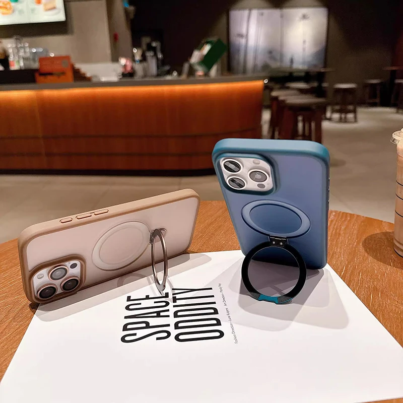 Matte Ring Holder Glass Lens Phone Case For iPhone 16 15 14 13 12 11 17 Pro Max 17 Air 16e For Magsafe Wireless Magnetic Cover thumbnail 5