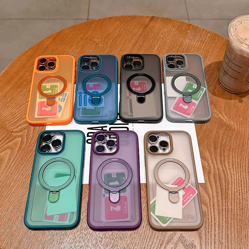 Matte Ring Holder Glass Lens Phone Case For iPhone 16 15 14 13 12 11 17 Pro Max 17 Air 16e For Magsafe Wireless Magnetic Cover thumbnail 6