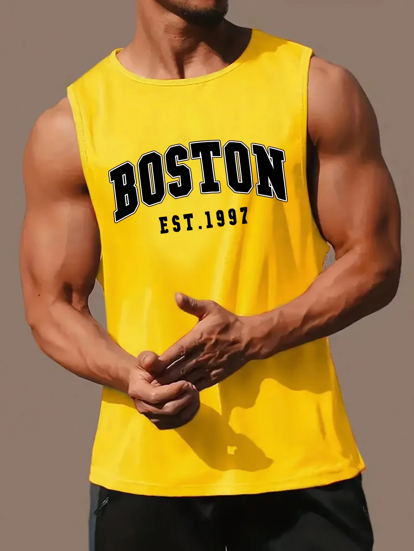 Men's summer fashion casual sports loose Boston est 1997 Print comfortable breathable round neck sleeveless vest thumbnail 5