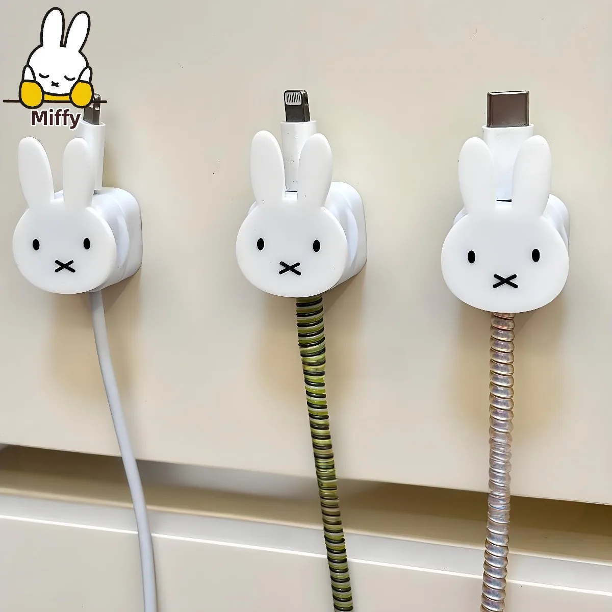 Cute Miffy Rabbit Magnetic Data Cable Organizer Cartoon Desktop Phone Charging Fixator Wall-mounted Clip thumbnail 3