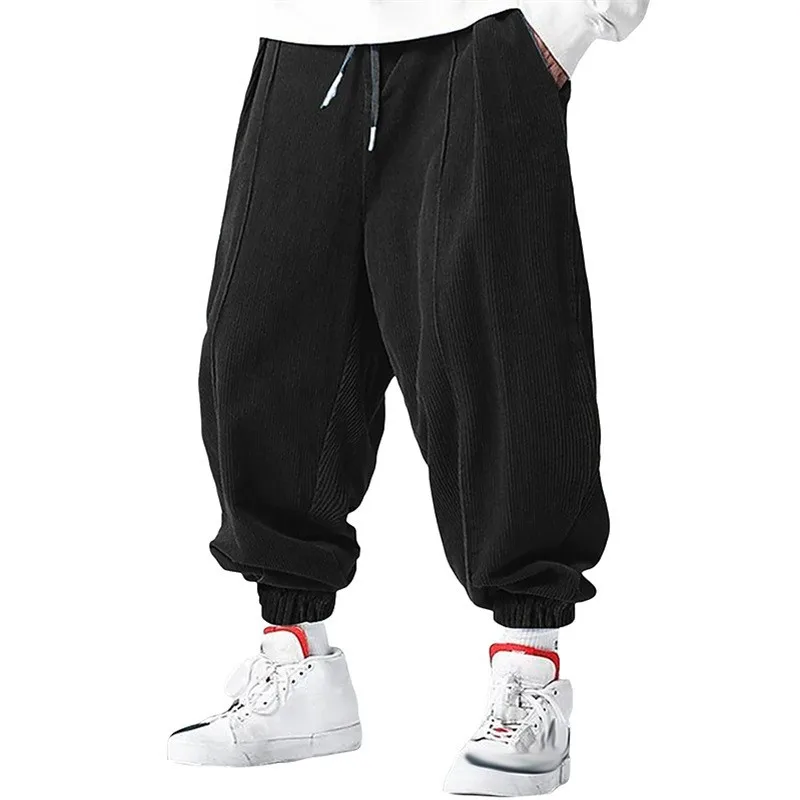 Fall Men's Casual Loose Drawstring Pants - Fashion High-End Hip-Hop Style Premium Corduroy - Trendy Cuffed Pants thumbnail 2