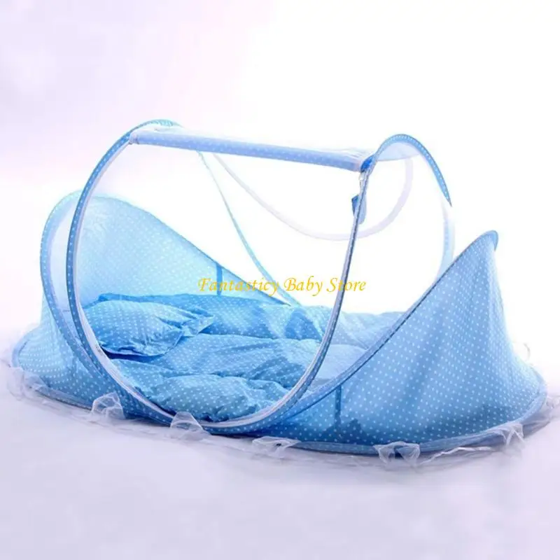 J6BE 1 Set Foldable Baby Crib Netting Tent with Soft Sleeping Pad and Pillow Portable Design for Infant Travel Home Camping thumbnail 4