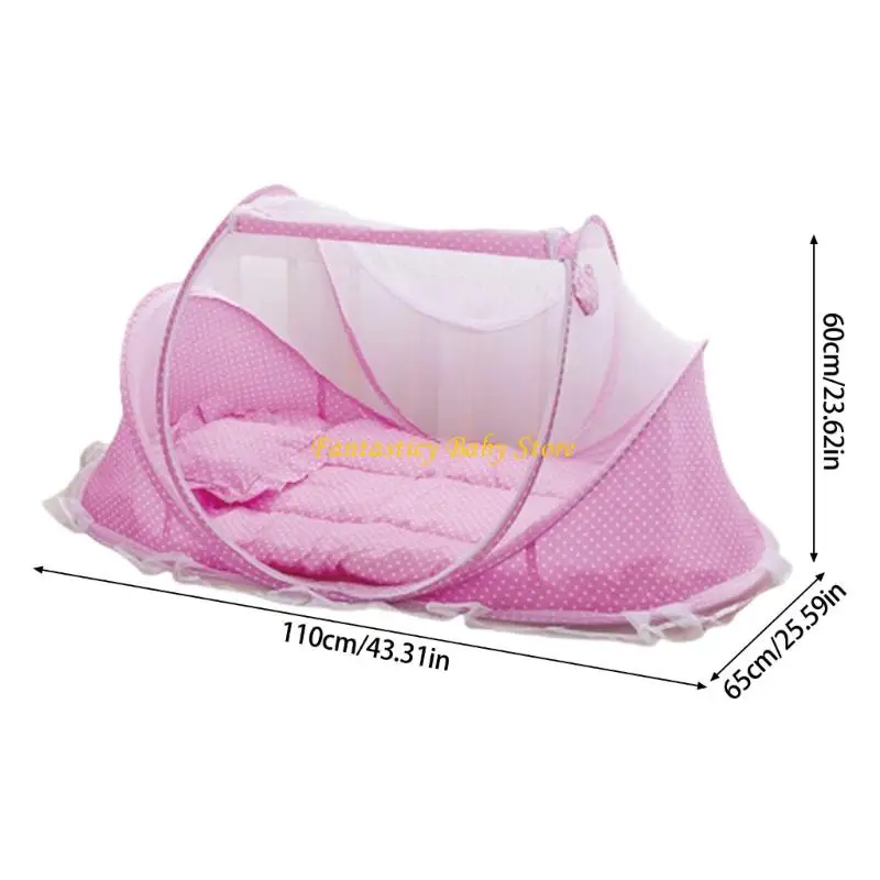 J6BE 1 Set Foldable Baby Crib Netting Tent with Soft Sleeping Pad and Pillow Portable Design for Infant Travel Home Camping thumbnail 6