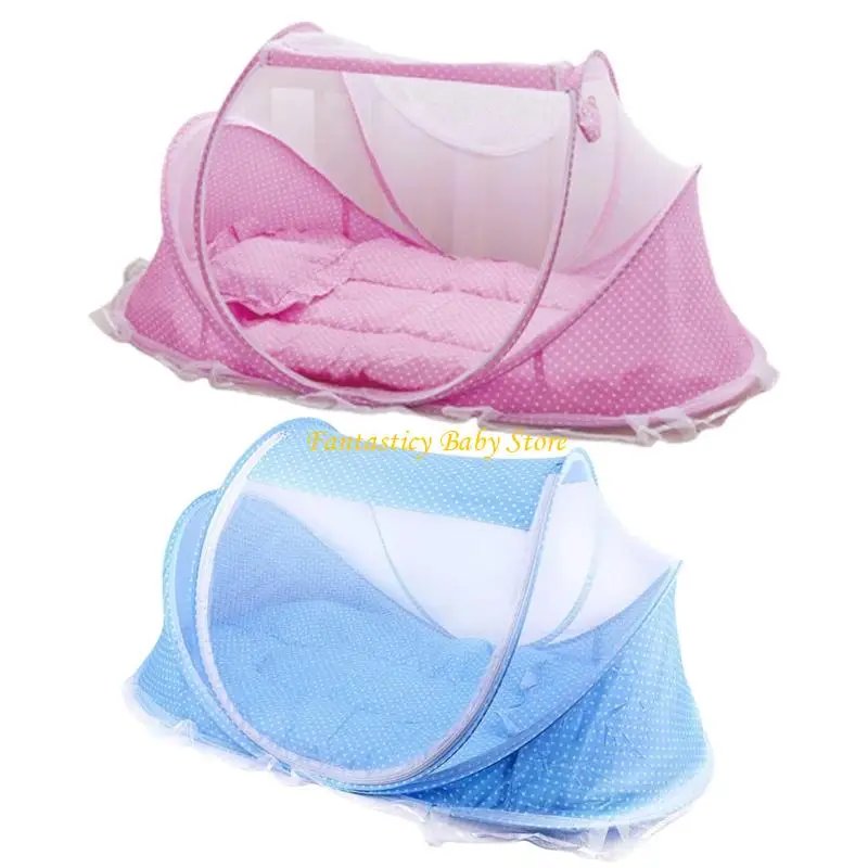 J6BE 1 Set Foldable Baby Crib Netting Tent with Soft Sleeping Pad and Pillow Portable Design for Infant Travel Home Camping thumbnail 3