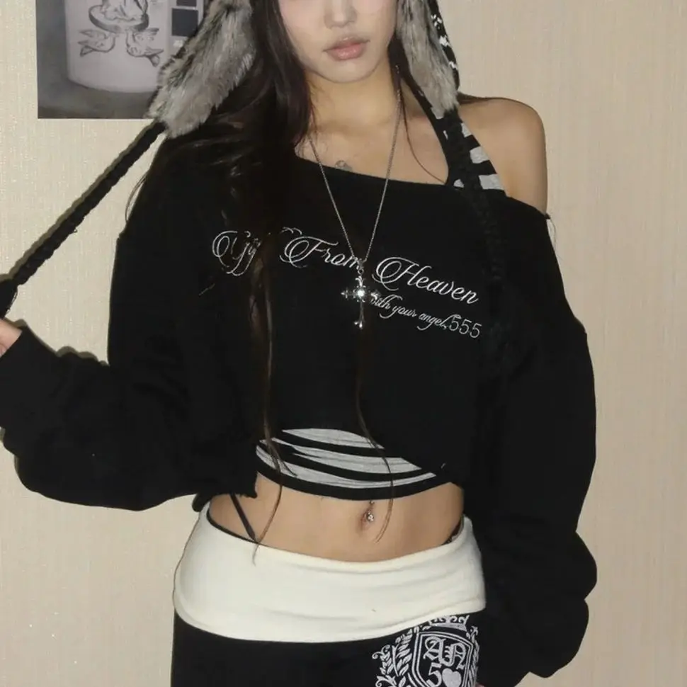 Fashionable personalized loose youthful cute European and American girl group sweet casual long sleeves t-shirt top millennium thumbnail 2