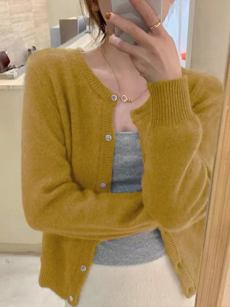 2026 Long Sleeve Vintage Y2k Tops Korean Knitted Cardigan Women's Autumn Winter Fashion O-Neck Versatile Slimming Basis Sweater thumbnail 5