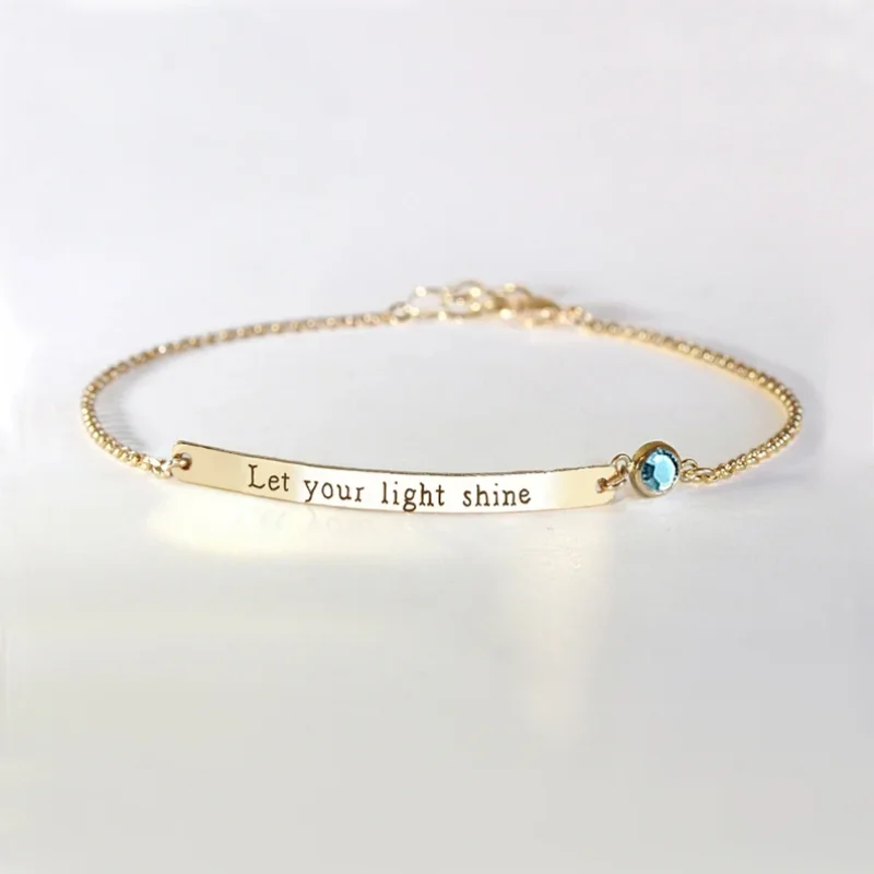 Amaxer Personalized Gold Color Bar Custom Name Bracelet Engraved Initial Nameplate with Birthstone Bracelet for Women Men Gifts