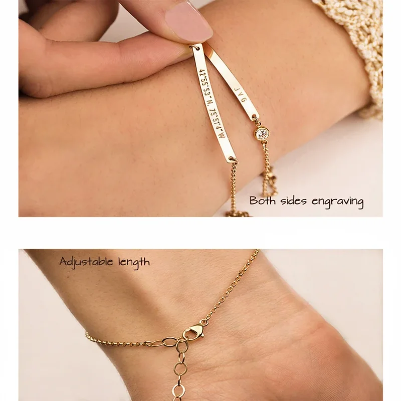 Amaxer Personalized Gold Color Bar Custom Name Bracelet Engraved Initial Nameplate with Birthstone Bracelet for Women Men Gifts thumbnail 4