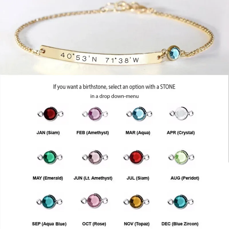 Amaxer Personalized Gold Color Bar Custom Name Bracelet Engraved Initial Nameplate with Birthstone Bracelet for Women Men Gifts thumbnail 3