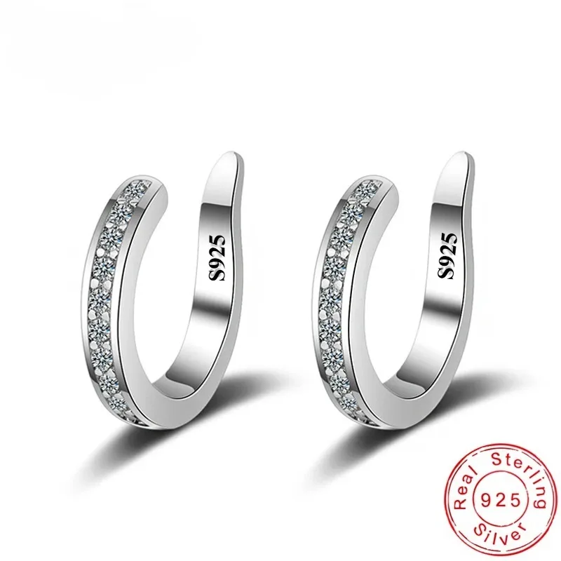 Fashion Fine Zircon 925 Sterling Silver C Clip Earrings Edgy Alternative Rhinestone No Hole Ear Clip Jewelry thumbnail 2