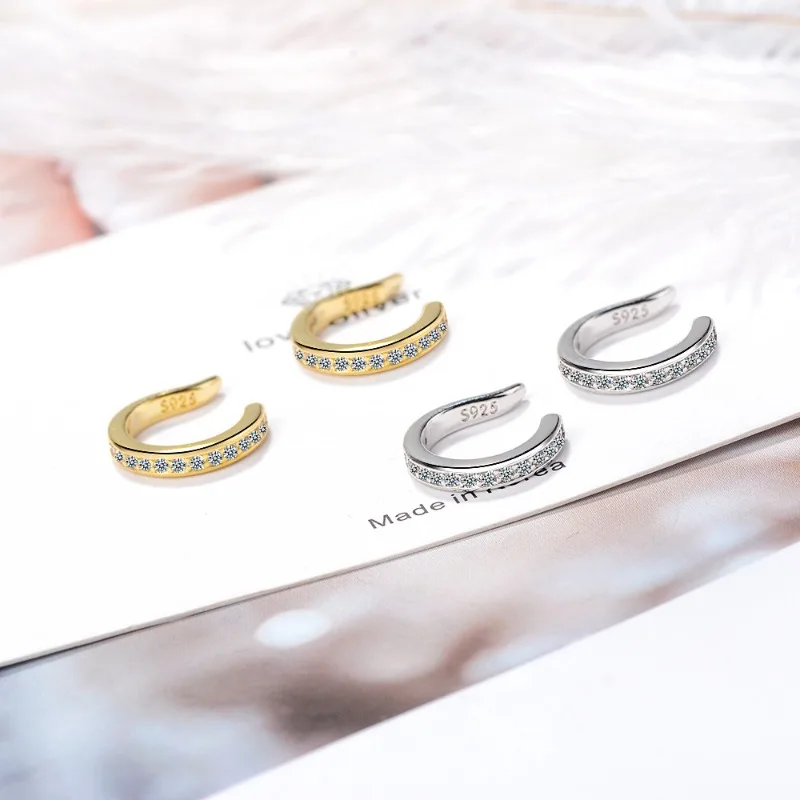 Fashion Fine Zircon 925 Sterling Silver C Clip Earrings Edgy Alternative Rhinestone No Hole Ear Clip Jewelry thumbnail 3