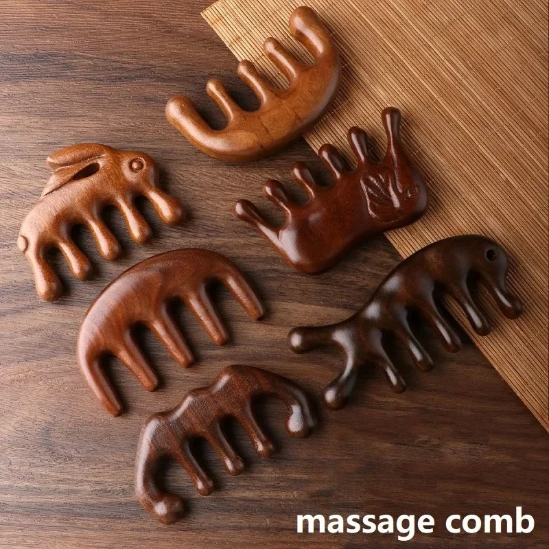 New Massage Wood Massager Comb Scalp Head Oil Massager Scalp Hair Comb Tools AMS01 thumbnail 2