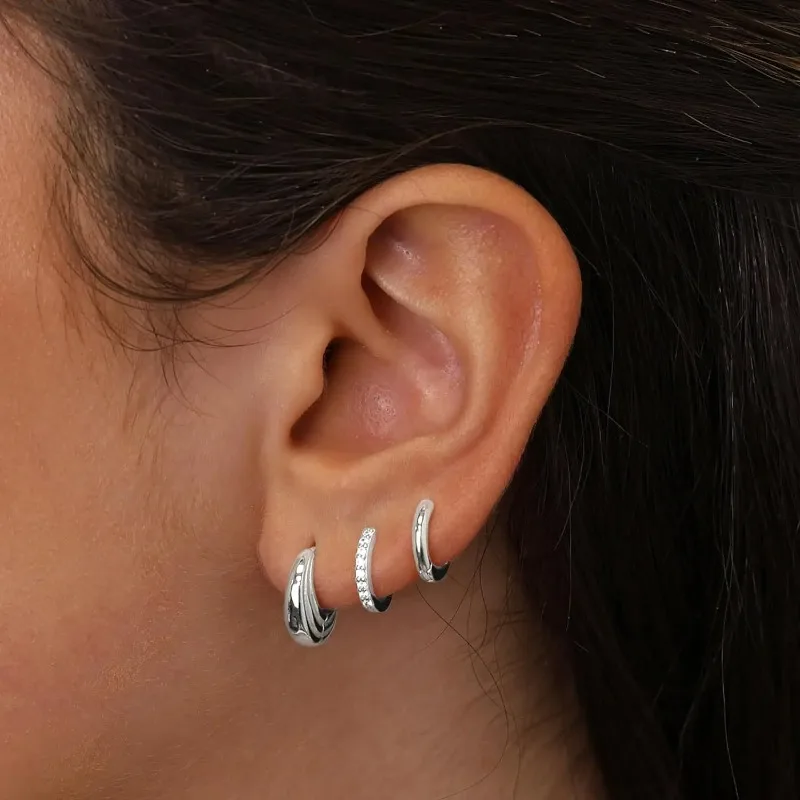 3 Pairs Stainless Steel Crystal Zirconia Hoop Earrings for Women Trendy Simple Gold Plated Circle Punk Earrings Piercing Jewelry thumbnail 3