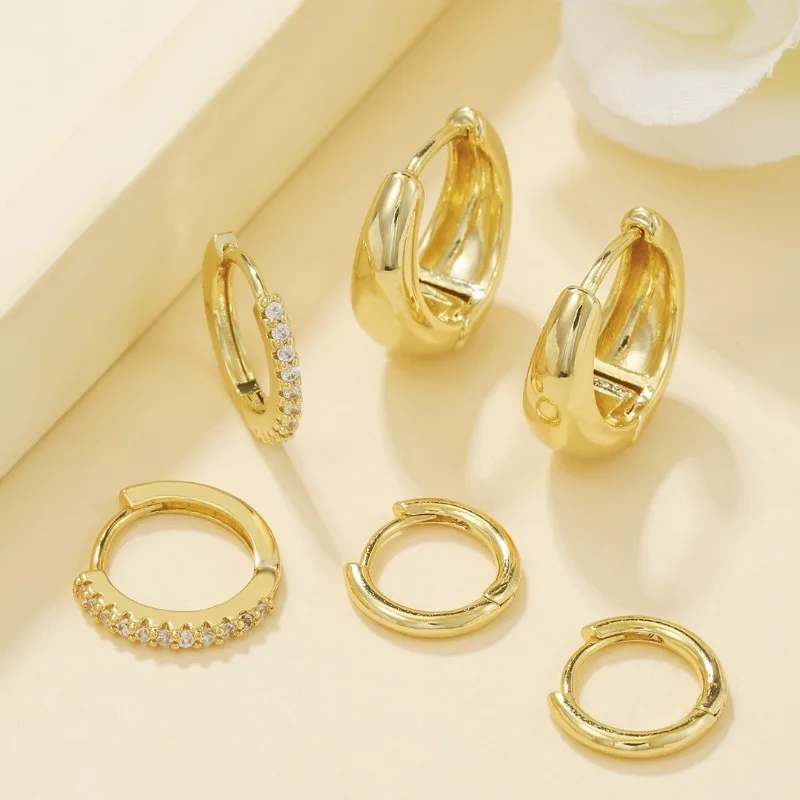 3 Pairs Stainless Steel Crystal Zirconia Hoop Earrings for Women Trendy Simple Gold Plated Circle Punk Earrings Piercing Jewelry thumbnail 4