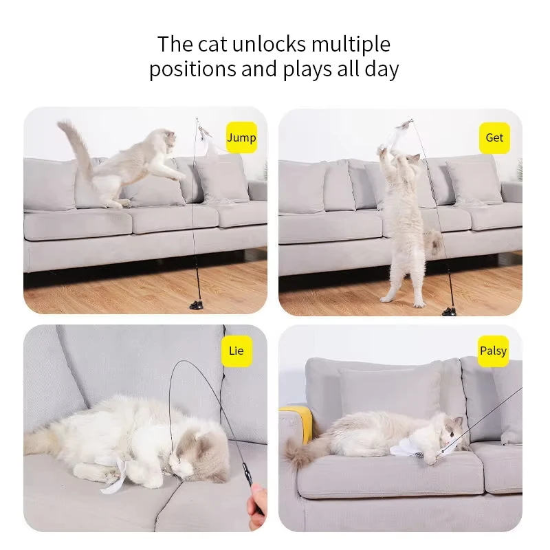 Interactive Cat Toy Handfree Cat Stick Kitten Playing Teaser Wand Toy Suction Cup Feather Wand Pet Supplies Simulation Feather thumbnail 4