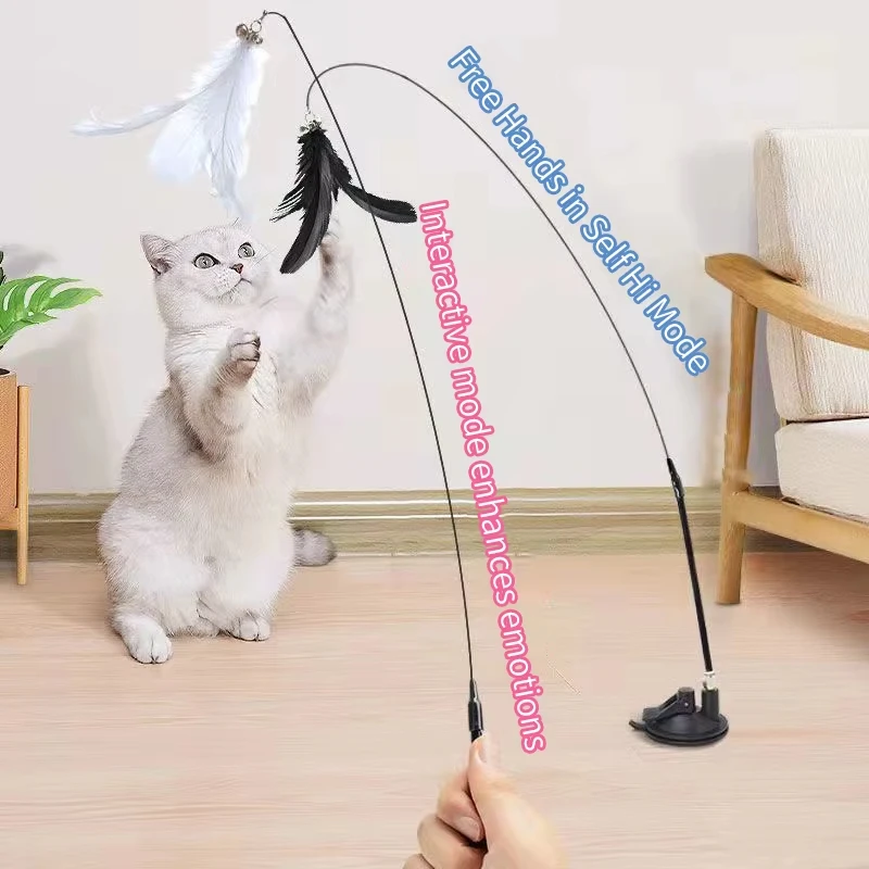 Interactive Cat Toy Handfree Cat Stick Kitten Playing Teaser Wand Toy Suction Cup Feather Wand Pet Supplies Simulation Feather thumbnail 6