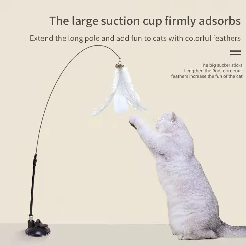 Interactive Cat Toy Handfree Cat Stick Kitten Playing Teaser Wand Toy Suction Cup Feather Wand Pet Supplies Simulation Feather thumbnail 5