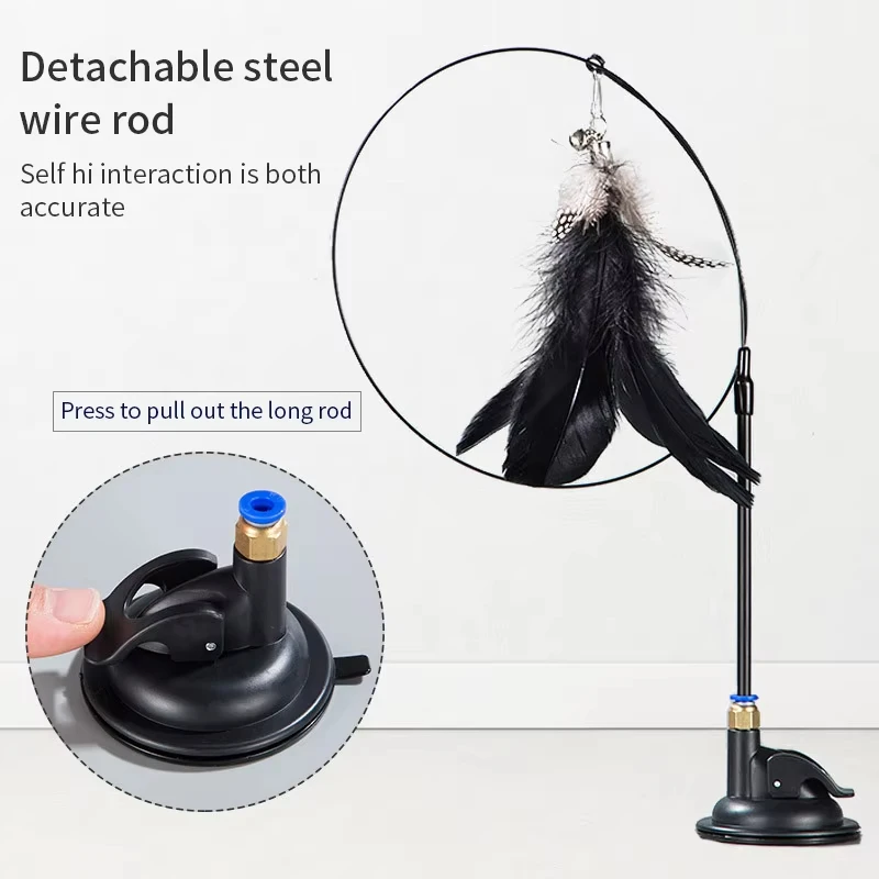 Interactive Cat Toy Handfree Cat Stick Kitten Playing Teaser Wand Toy Suction Cup Feather Wand Pet Supplies Simulation Feather thumbnail 3