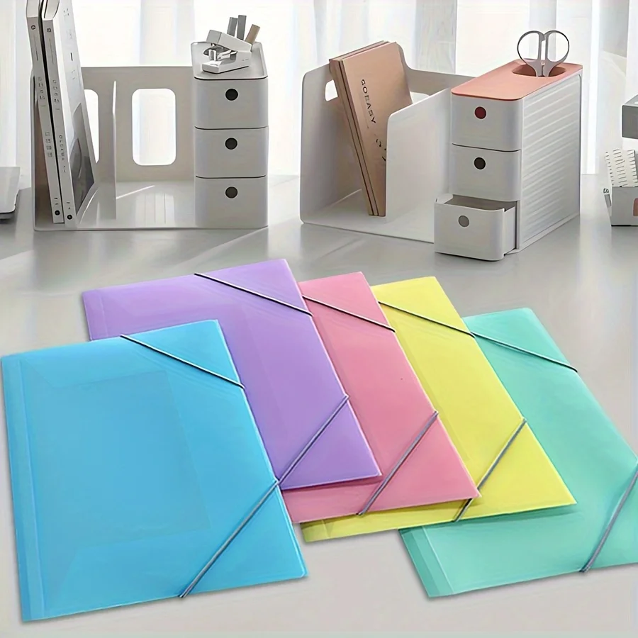 5pcs Large Capacity  A4 Project Binder,Elastic File Bag,Frosted Cover, Office School Document Folder,school Document Storage Box thumbnail 2