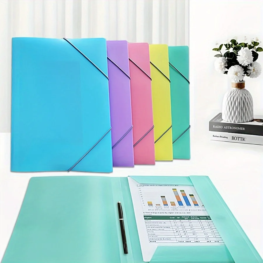 5pcs Large Capacity  A4 Project Binder,Elastic File Bag,Frosted Cover, Office School Document Folder,school Document Storage Box thumbnail 4