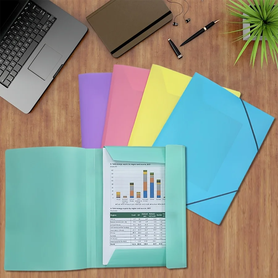 5pcs Large Capacity  A4 Project Binder,Elastic File Bag,Frosted Cover, Office School Document Folder,school Document Storage Box thumbnail 5