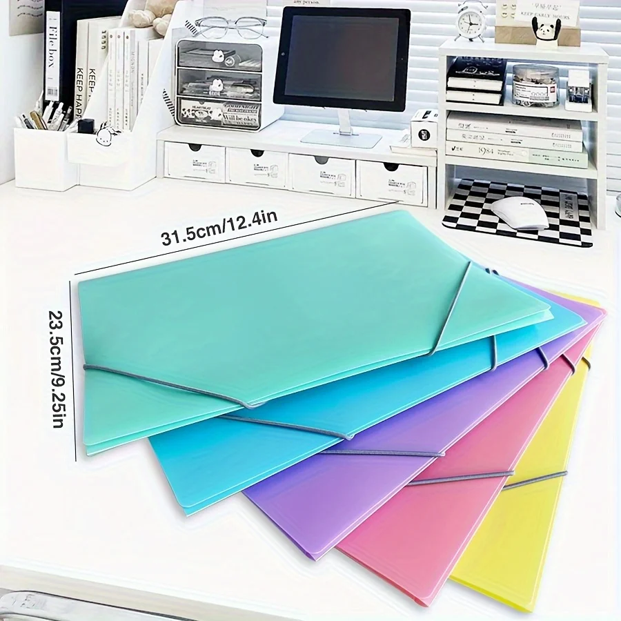 5pcs Large Capacity  A4 Project Binder,Elastic File Bag,Frosted Cover, Office School Document Folder,school Document Storage Box thumbnail 3