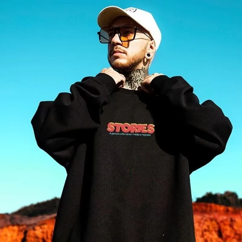 M-8XL Men Oversized Sweatshirt Fashion Loose American Style Trendy Color Graffiti Bear Print Long Sleeve Couple Clothes thumbnail 3