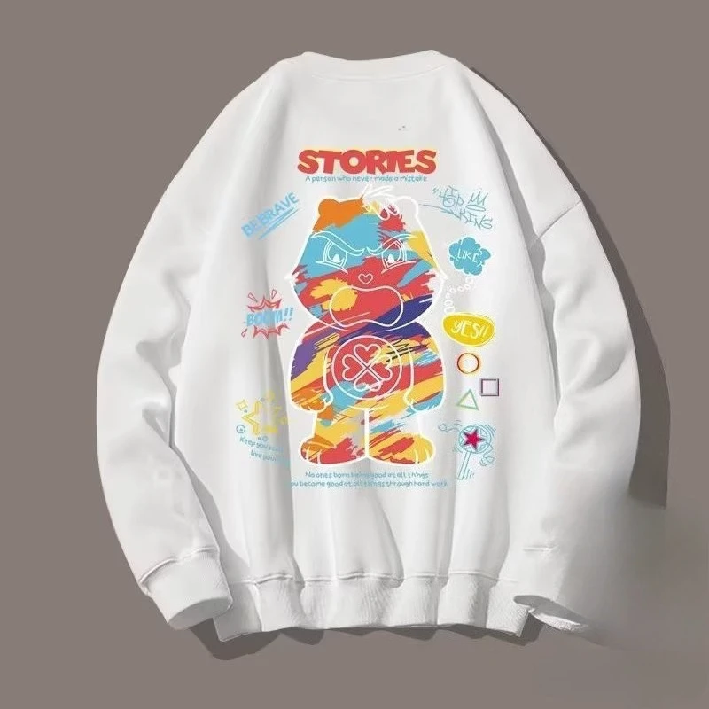 M-8XL Men Oversized Sweatshirt Fashion Loose American Style Trendy Color Graffiti Bear Print Long Sleeve Couple Clothes thumbnail 6
