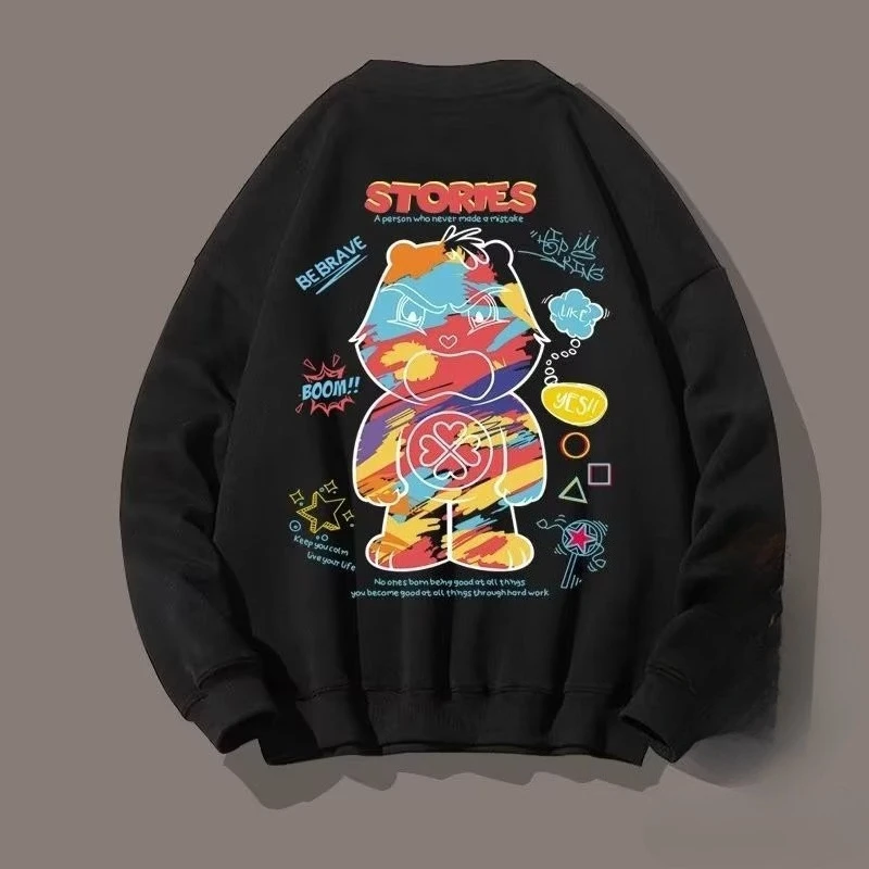 M-8XL Men Oversized Sweatshirt Fashion Loose American Style Trendy Color Graffiti Bear Print Long Sleeve Couple Clothes thumbnail 5