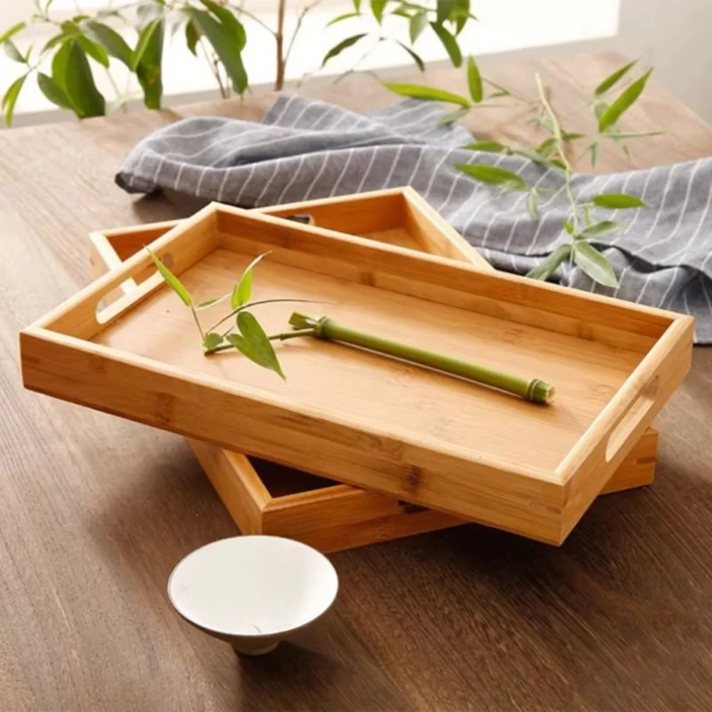 Retro Rectangular Storage Tray household Solid Wood Storage Plate Bamboo Water Cup Plate Home Living Room thumbnail 4