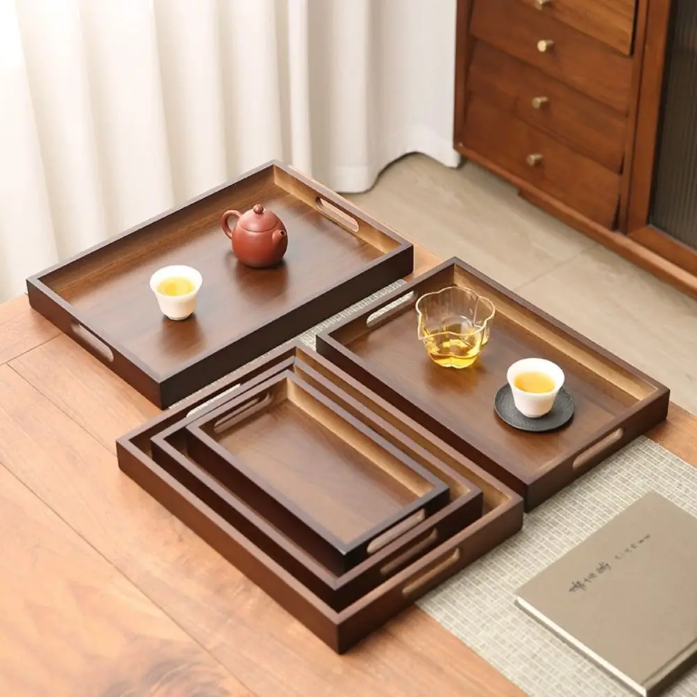 Retro Rectangular Storage Tray household Solid Wood Storage Plate Bamboo Water Cup Plate Home Living Room thumbnail 3