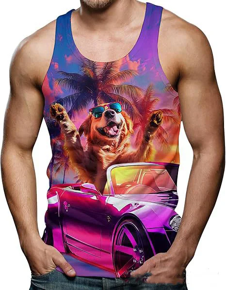 Funny Shark Cat 3D Print Tank Tops Men's Summer Oversized O-Neck Vest Fitness Gym Streetwear Sleeveless Beach Tops Men Clothing thumbnail 5