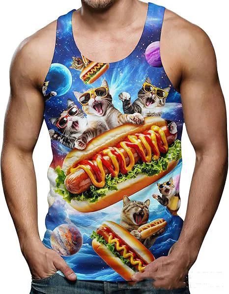 Funny Shark Cat 3D Print Tank Tops Men's Summer Oversized O-Neck Vest Fitness Gym Streetwear Sleeveless Beach Tops Men Clothing thumbnail 2