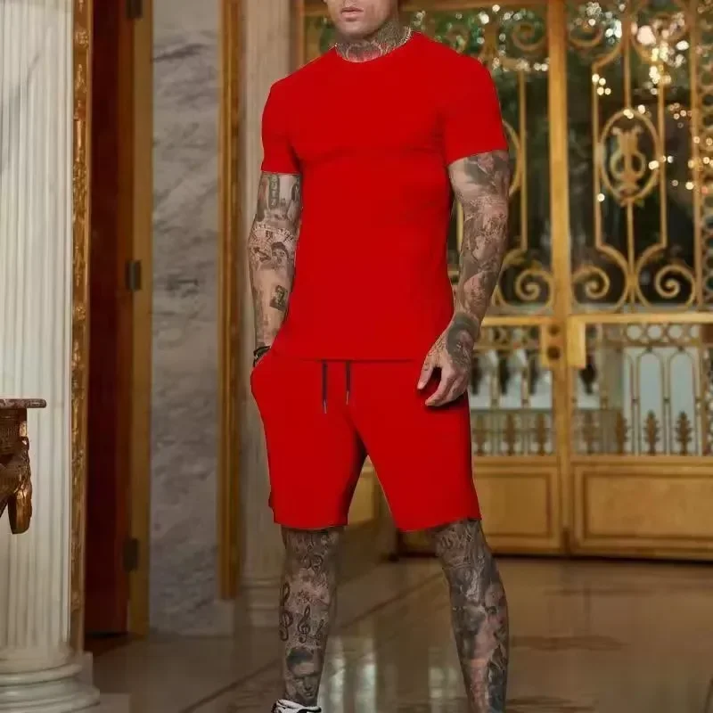 2025 Fashionable and casual summer outdoor sports suit men's breathable T-shirt shorts casual and fashionable two-piece set thumbnail 4