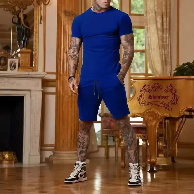 2025 Fashionable and casual summer outdoor sports suit men's breathable T-shirt shorts casual and fashionable two-piece set thumbnail 5