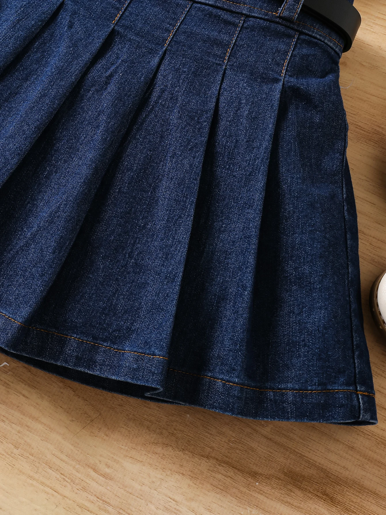 Little Girls 1-8 Years Summer Flutter Sleeves Two Pieces Solid Denim Top+Dress with Clothing Set thumbnail 6