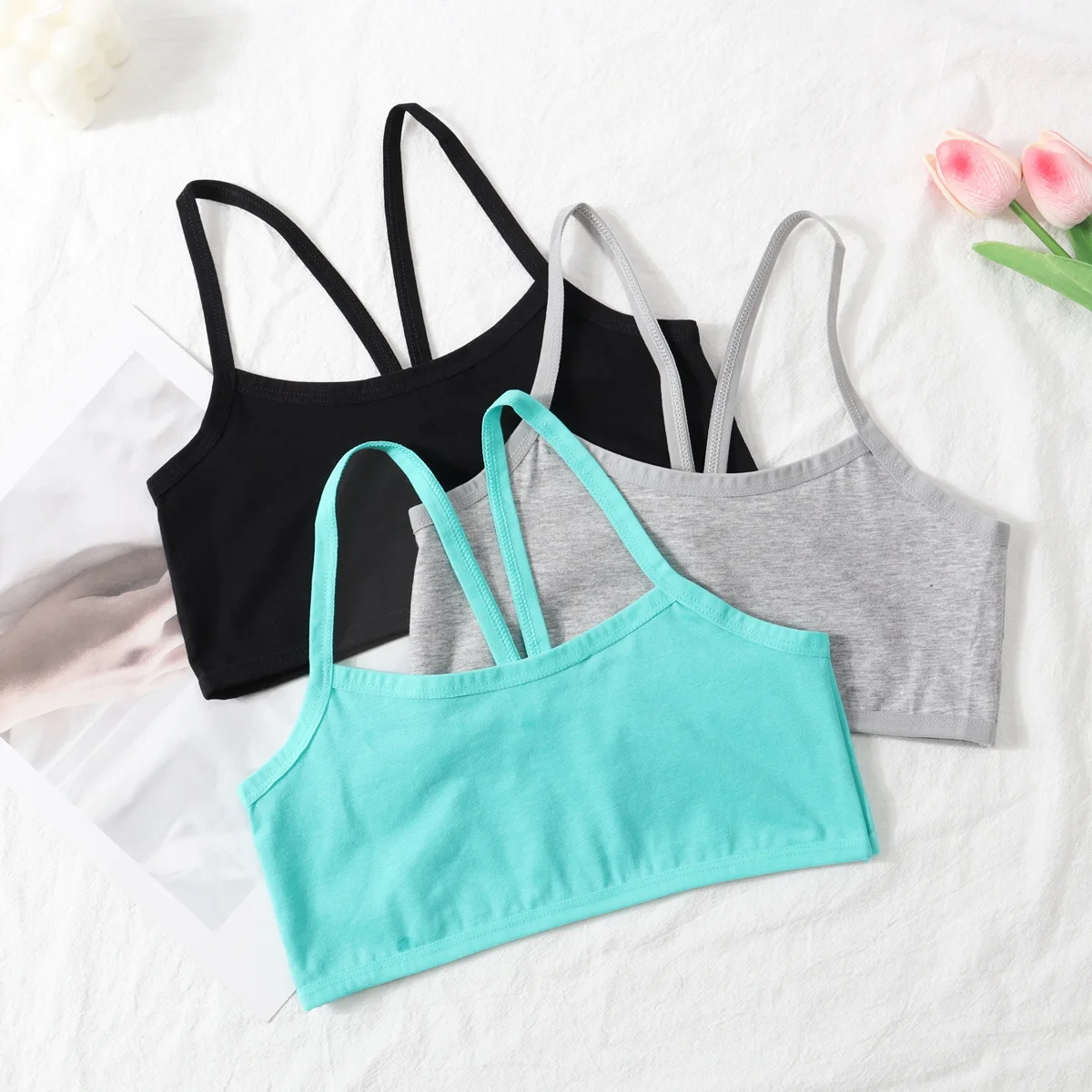 Girls' Cotton Soft and Comfortable Vest Underwear Lightweight and Breathable Bra Solid Color Children's Developmental Underwear thumbnail 2