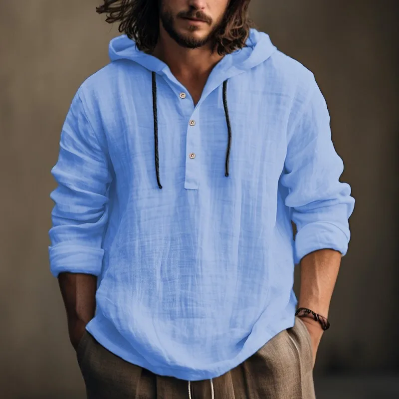 2025 New Men's Casual Blouse Cotton Linen Shirt Loose Tops Long Sleeve Tee Shirt Spring Autumn Casual Men's Shirts Hoodie thumbnail 6