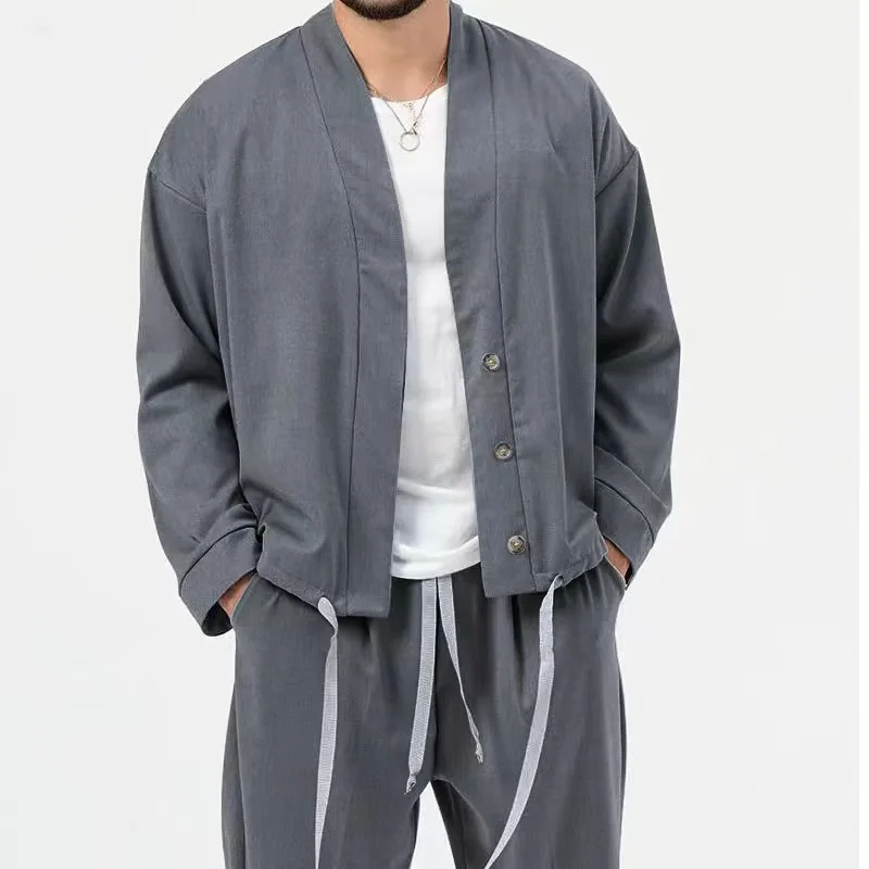 New business casual sporty men's long-sleeved suit for spring and autumn. Men's pure color loose coat with fashionable jacket. thumbnail 3