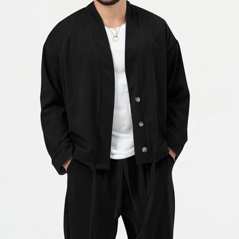 New business casual sporty men's long-sleeved suit for spring and autumn. Men's pure color loose coat with fashionable jacket. thumbnail 4