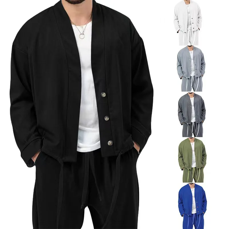 New business casual sporty men's long-sleeved suit for spring and autumn. Men's pure color loose coat with fashionable jacket.