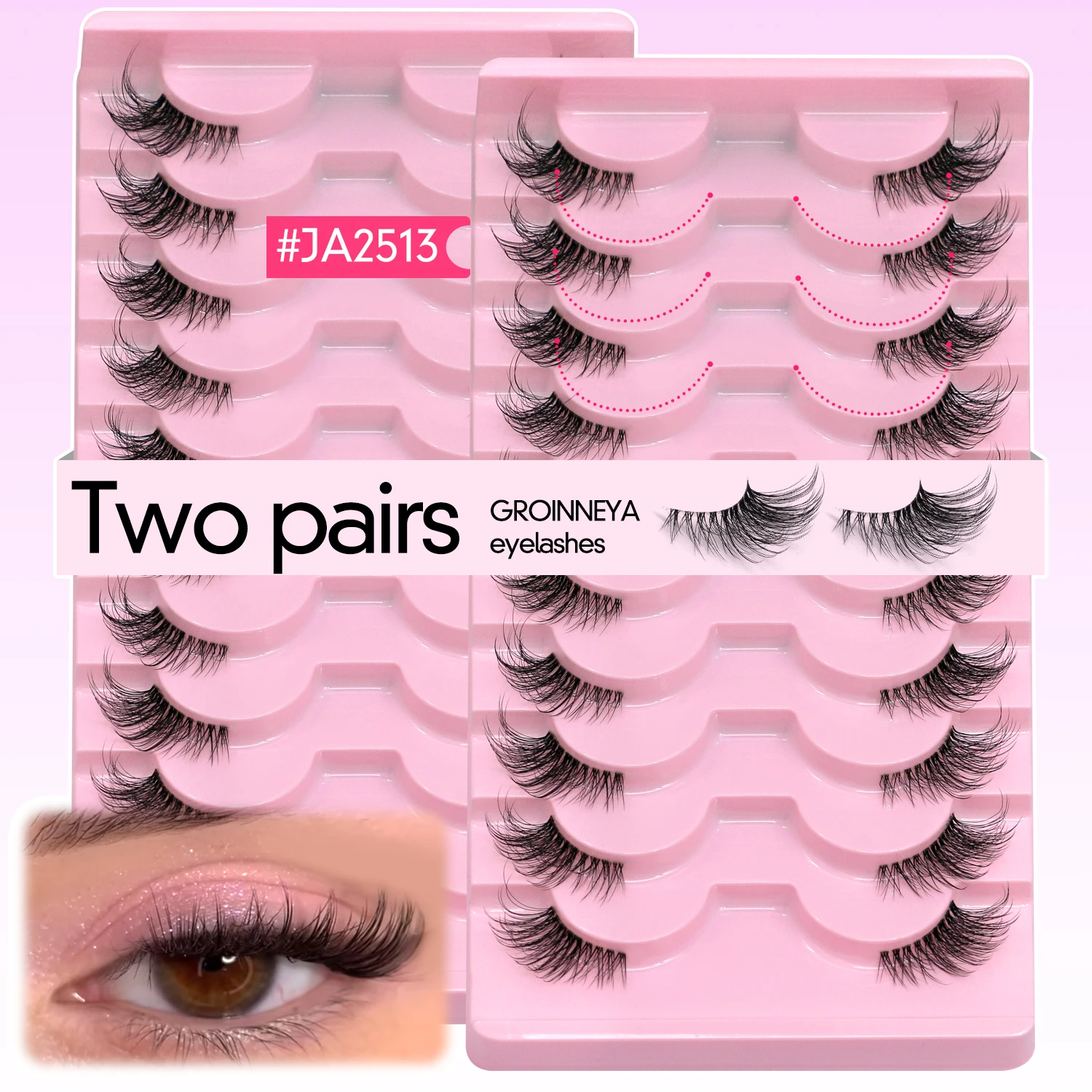 GROINNEYA Two Boxs Half Eyelashes Natural Fluffy Cat Eye Lashes Soft Wispy Faux Mink Lashes Winged End Eye Elongated Eyelashes thumbnail 4