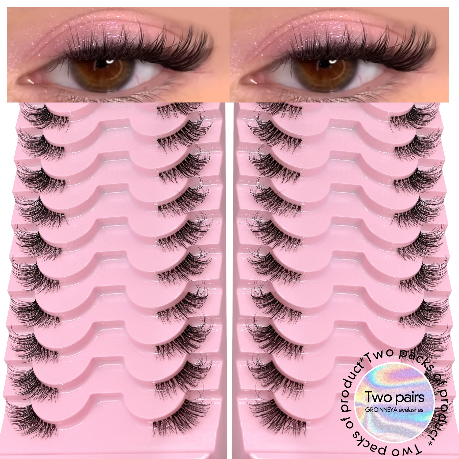 GROINNEYA Two Boxs Half Eyelashes Natural Fluffy Cat Eye Lashes Soft Wispy Faux Mink Lashes Winged End Eye Elongated Eyelashes thumbnail 3