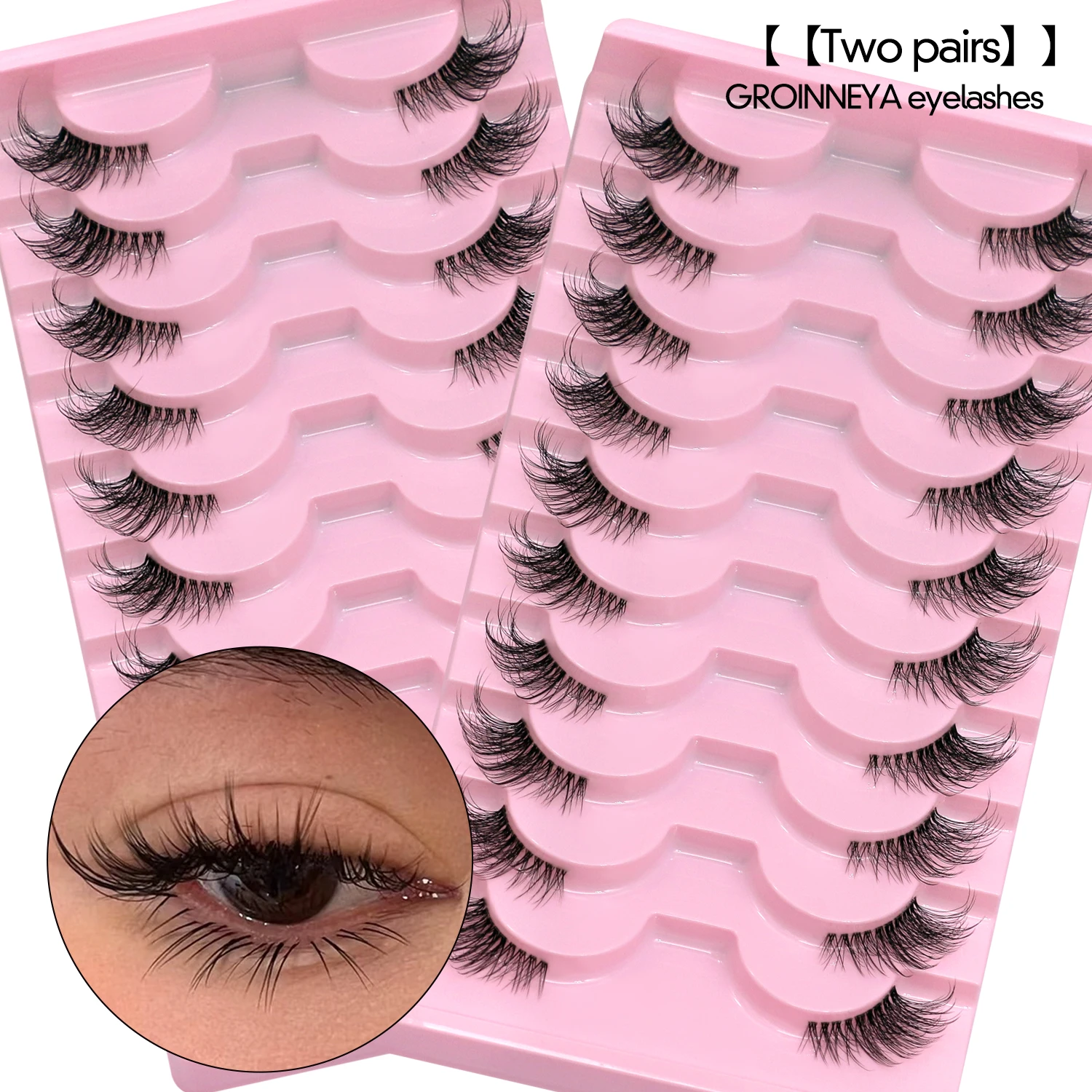 GROINNEYA Two Boxs Half Eyelashes Natural Fluffy Cat Eye Lashes Soft Wispy Faux Mink Lashes Winged End Eye Elongated Eyelashes thumbnail 2