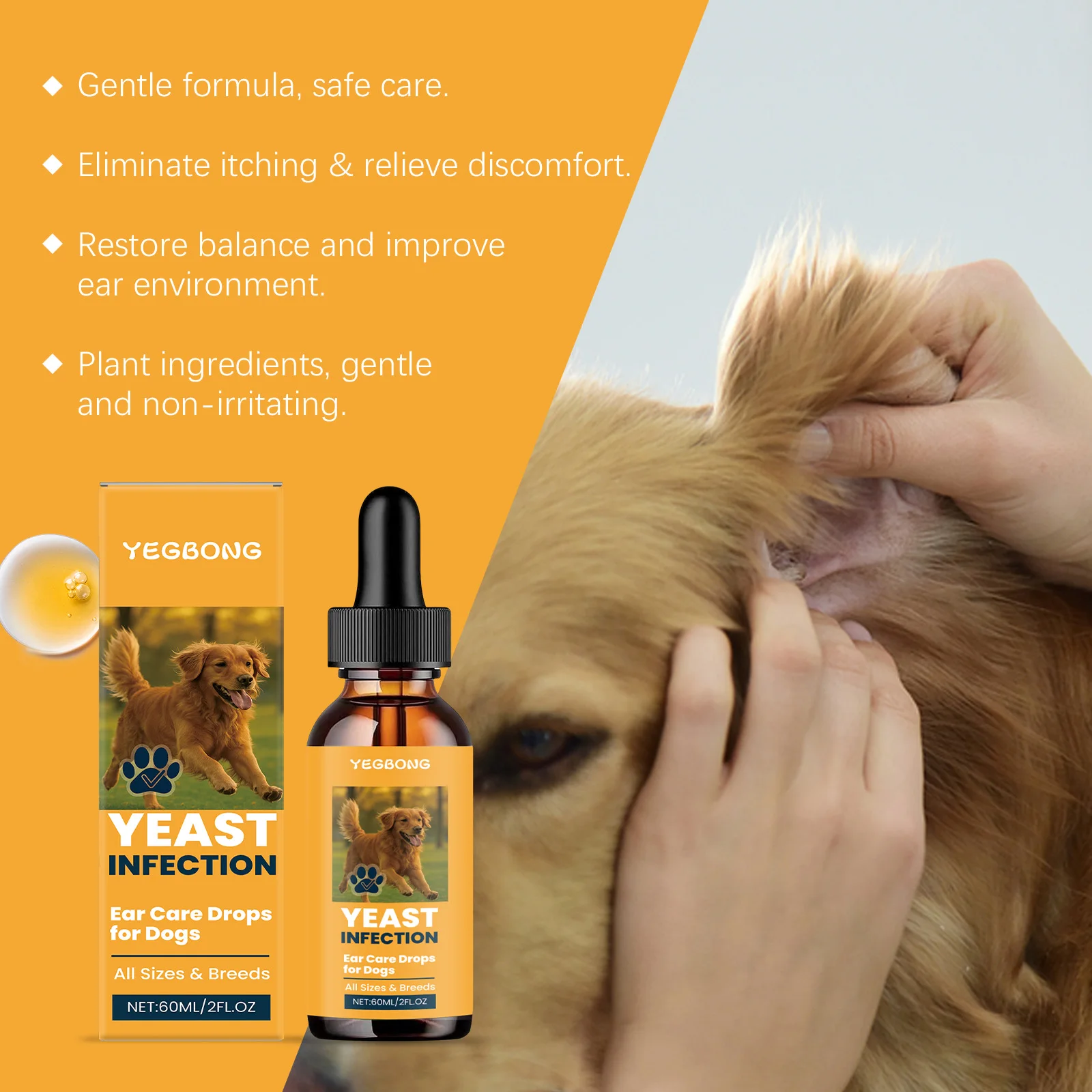 Dog Ear Care Drops Relieve Itching Dandruff Reduce Odor Anti-Fungals Earwax Remover No Irritating Pet Ear Cleaner Liquid 60ml thumbnail 6